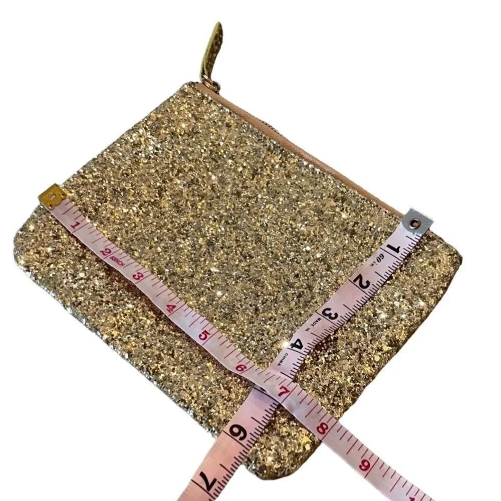 🌴 Gold Glitter Zip Pouch Make Up Bag Clutch 6x8